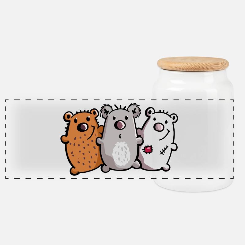 Bären Trio - Bärchen - Koala - Eisbär - Braunbär - Panorama Keksdose mit Holzdeckel - Weiß