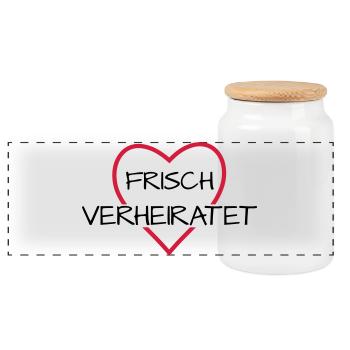 Frisch verheiratet Herz Hochzeit Hochzeitsreise - Panorama Keksdose mit Holzdeckel - Weiß - Vorne