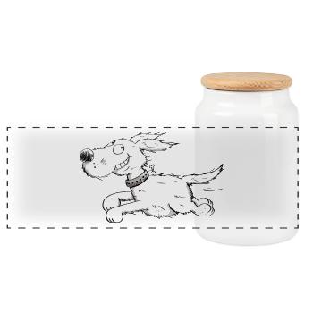 Lustiger Laufender Hund - Comic - Panorama Keksdose mit Holzdeckel - Weiß - Vorne