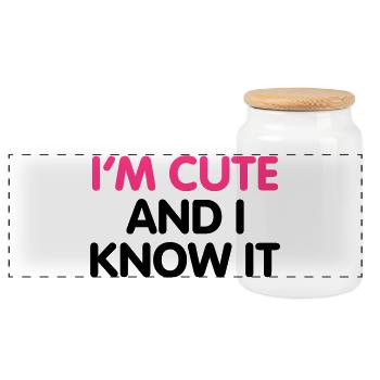 I'm cute and i know it - Panoramic Cookie Jar with Wooden Lid - white - Front