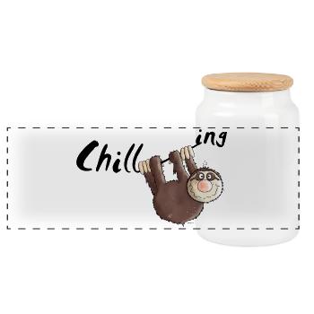 "Chillen" - Faultier - Faulenzen - Cartoon - Panorama Keksdose mit Holzdeckel - Weiß - Vorne