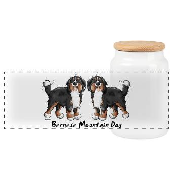 Two funny Bernese Mountain Dogs - Dog - Panoramic Cookie Jar with Wooden Lid - white - Front