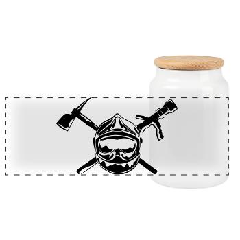 casque_pompier_hache et lance - Boîte à biscuits avec couvercle en bois - blanc - Devant