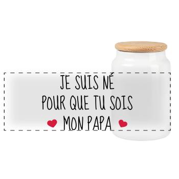 Bébé - Naissance - Papa - Fête des Pères - Boîte à biscuits avec couvercle en bois - blanc - Devant