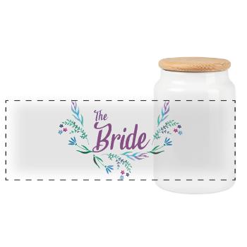 Wedding design with flower garland for bride - Panoramic Cookie Jar with Wooden Lid - white - Front