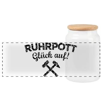 Ruhrpott Glück Auf Ruhrgebiet (Vintage/Schwarz) - Panorama Keksdose mit Holzdeckel - Weiß - Vorne