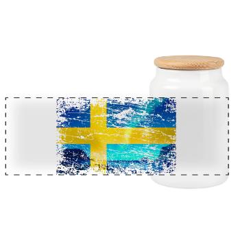 Schwedische Flagge mit Polarlicht im Vintage-Style - Panorama Keksdose mit Holzdeckel - Weiß - Vorne