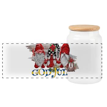 God jul # Fröhliche Weihnachten # Sverige - Panorama Keksdose mit Holzdeckel - Weiß - Vorne