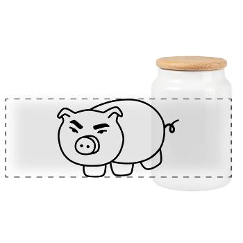 Schweinchen – Lustiges Bauernhof Cartoon - Panorama Keksdose mit Holzdeckel - Weiß - Vorne