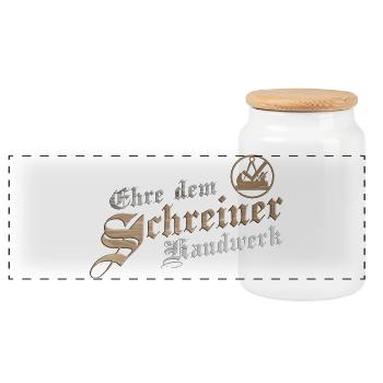 Ehre dem Handwerk Schreiner Zunftzeichen - Panorama Keksdose mit Holzdeckel - Weiß - Vorne
