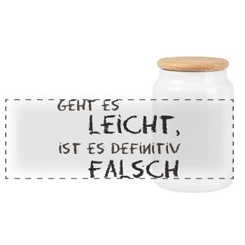 Wenn es leicht ist dann ist es falsch - Panorama Keksdose mit Holzdeckel - Weiß - Vorne