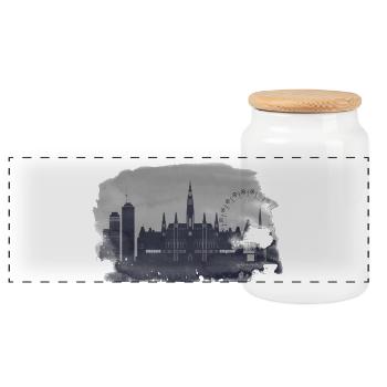 Horizon de Vienne, Aquarelle, Silhouette - Boîte à biscuits avec couvercle en bois - blanc - Devant
