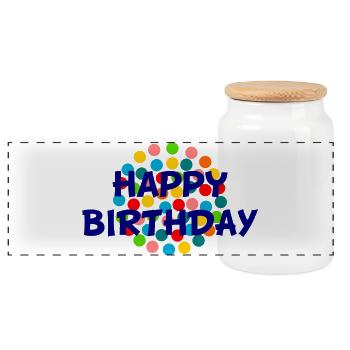 GEBURTSTAG. HAPPY BIRTHDAY. ALLES GUTE ZUM GEBURTSTAG. - Panorama Keksdose mit Holzdeckel - Weiß - Vorne