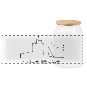 La Rochelle design marron - by Nicolas Poitevin - Boîte à biscuits avec couvercle en bois - blanc - Devant