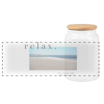 Relax – Sea Sand Salt - Panorama Keksdose mit Holzdeckel - Weiß - Vorne