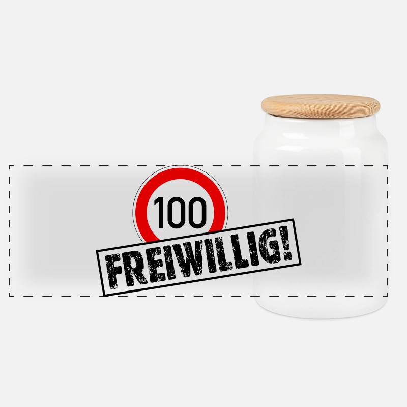 Tempo 100 FREIWILLIG! Tempolimit Aufkleber - Panorama Keksdose mit Holzdeckel - Weiß
