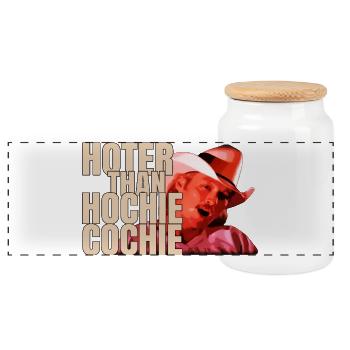 Hotter Than A Hoochie Coochie - Panoramic Cookie Jar with Wooden Lid - white - Front