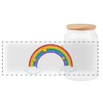 Bright Cartoon Rainbow with Clouds - Panoramic Cookie Jar with Wooden Lid - white - Front