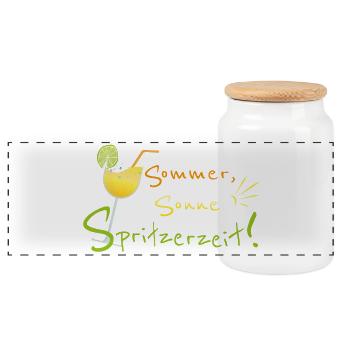 Sommer, Sonne, Spritzerzeit! Weinglas - Panorama Keksdose mit Holzdeckel - Weiß - Vorne