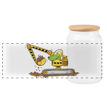 Pelle avec crocodile Chantier de construction Conducteur d’excavatrice garçons - Boîte à biscuits avec couvercle en bois - blanc - Devant