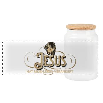 Jesus Lebensverändert Vintage Stil - Panorama Keksdose mit Holzdeckel - Weiß - Vorne