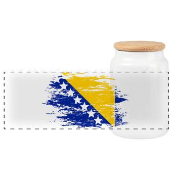 Bosnia flag used - Panoramic Cookie Jar with Wooden Lid - white - Front
