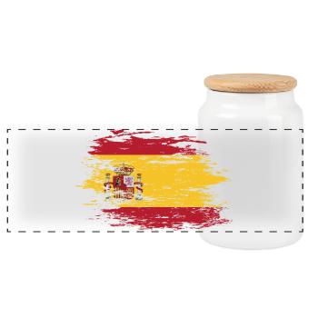 Spanien Flagge used - Panorama Keksdose mit Holzdeckel - Weiß - Vorne