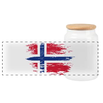 Norway flag used - Panoramic Cookie Jar with Wooden Lid - white - Front