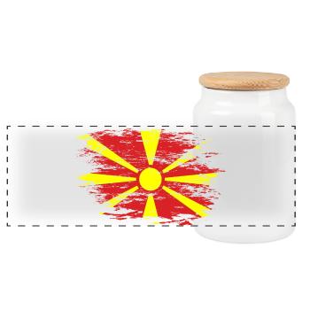 Mazedonien Flagge used - Panorama Keksdose mit Holzdeckel - Weiß - Vorne