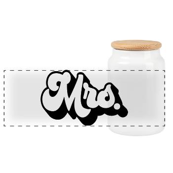 Mrs. Matching Couple Engagement Wedding Honeymoon - Panoramic Cookie Jar with Wooden Lid - white - Front