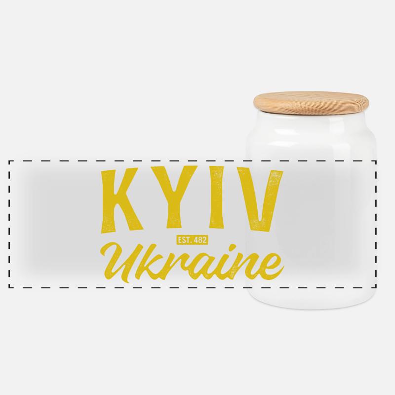 Kyiv Ukraine Gold Script Logo - Panorama Keksdose mit Holzdeckel - Weiß