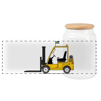 Chariot élévateur à fourche drapeau Suède - Boîte à biscuits avec couvercle en bois - blanc - Devant