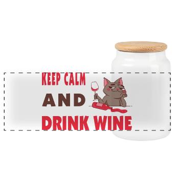 Keep calm and drink wine - Panoramic Cookie Jar with Wooden Lid - white - Front