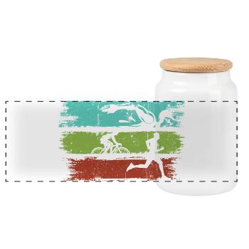 Triathlon Stripes Athletic Motion - Panoramic Cookie Jar with Wooden Lid - white - Front