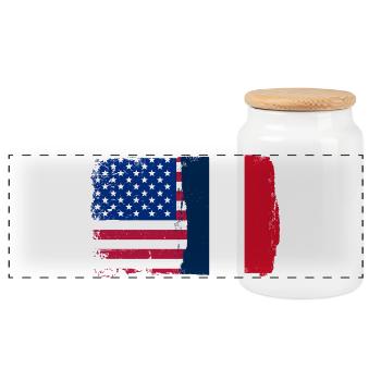 Flag Fusion USA France - Panoramic Cookie Jar with Wooden Lid - white - Front