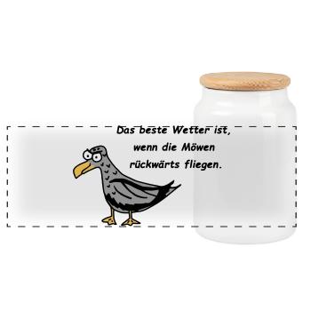 Möwe - Das beste Wetter ist, wenn die Möwen ... - Panorama Keksdose mit Holzdeckel - Weiß - Vorne