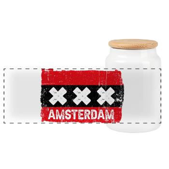 Amsterdam X Graffiti Grunge - Panoramic Cookie Jar with Wooden Lid - white - Front