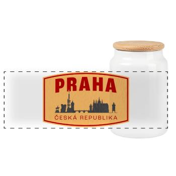 Praha Skyline & ČR Emblem - Panorama Keksdose mit Holzdeckel - Weiß - Vorne