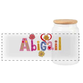 Personalized Abigail Name - Panoramic Cookie Jar with Wooden Lid - white - Front