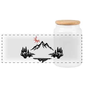 Black Mountain Landscape - Panoramic Cookie Jar with Wooden Lid - white - Front