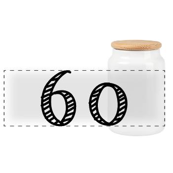 60. 60 JAHRE. 60-JÄHRIGES JUBILÄUM. 60. GEBURTSTAG. - Panorama Keksdose mit Holzdeckel - Weiß - Vorne