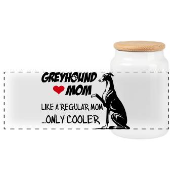 Greyhound Mom - Panorama Keksdose mit Holzdeckel - Weiß - Vorne