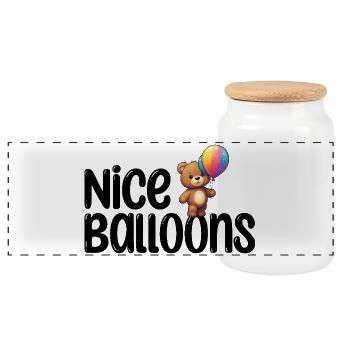 Nette Ballons - Panorama Keksdose mit Holzdeckel - Weiß - Vorne