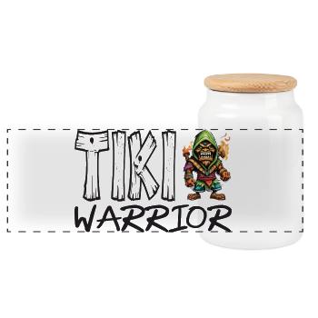 Tiki Krieger Motiv - Panorama Keksdose mit Holzdeckel - Weiß - Vorne