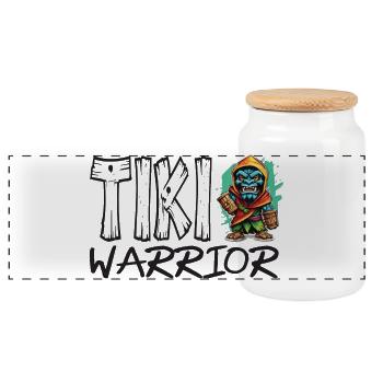 Tiki Warrior Collection - Panoramic Cookie Jar with Wooden Lid - white - Front