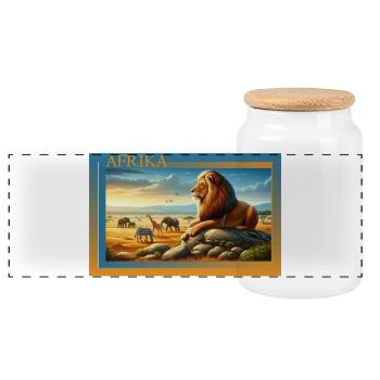 Afrika Löwe am Sonnenuntergang - Panorama Keksdose mit Holzdeckel - Weiß - Vorne
