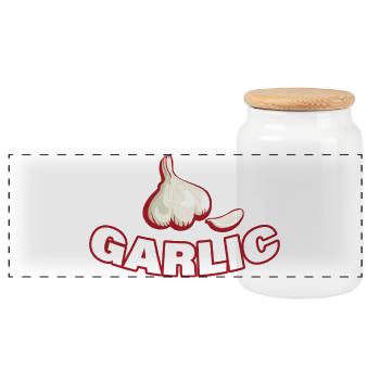 GARLIC - Panoramic Cookie Jar with Wooden Lid - white - Front