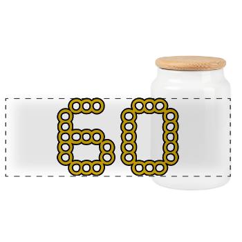 60. 60 JAHRE. 60-JÄHRIGES JUBILÄUM. 60. GEBURTSTAG. - Panorama Keksdose mit Holzdeckel - Weiß - Vorne