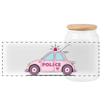 Police Car Police Pink - Panoramic Cookie Jar with Wooden Lid - white - Front