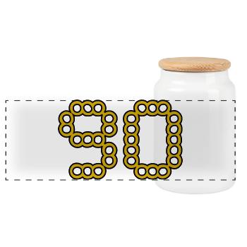 90. 90 YEARS. 90th ANNIVERSARY. 90 YEARS ANNIVERSARY. - Panoramic Cookie Jar with Wooden Lid - white - Front